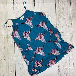Peach love California teal with pink Bullhead slip shift dress cow skull